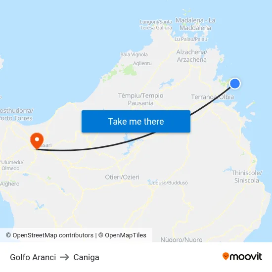 Golfo Aranci to Caniga map