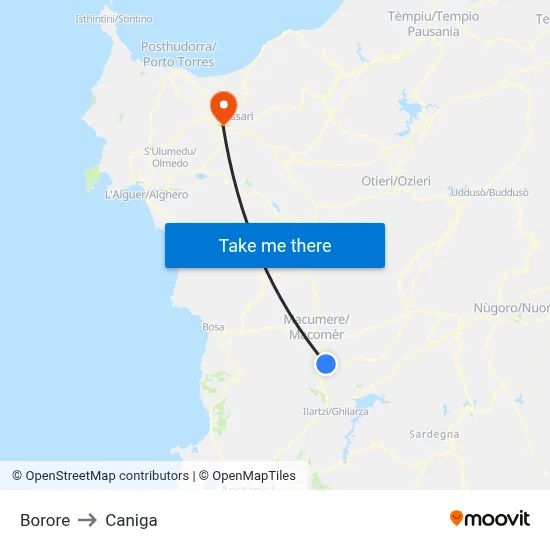 Borore to Caniga map
