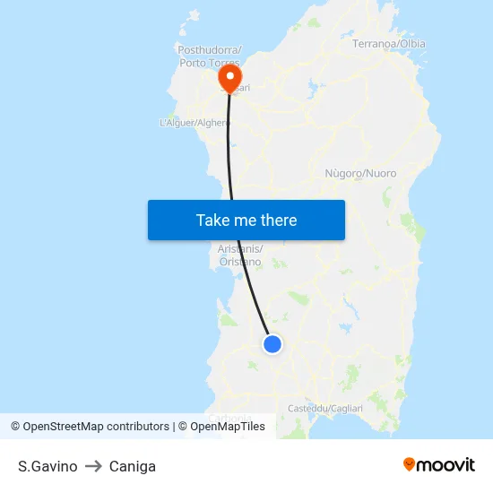 San Gavino to Caniga map
