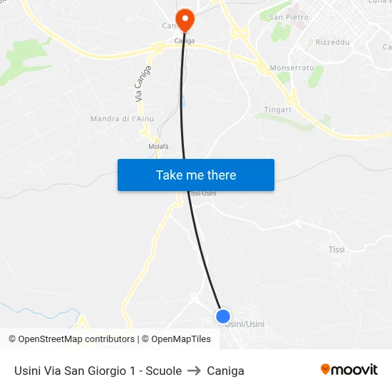 Usini via San Giorgio 1 - Schools to Caniga map