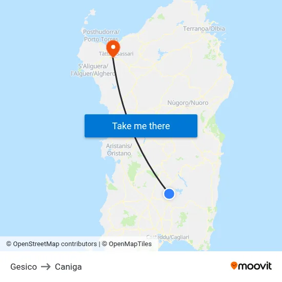 Gesico to Caniga map