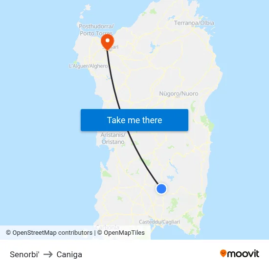 Senorbi to Caniga map