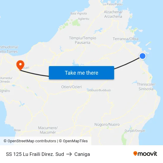 SS 125 Lu Fraili South Direction to Caniga map