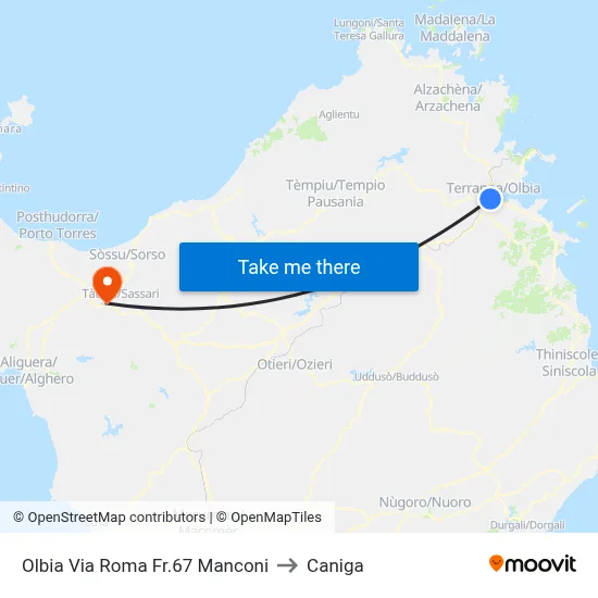 Olbia 67 Roma Street Manconi to Caniga map