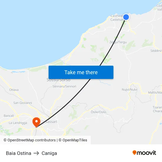 Ostina Bay to Caniga map