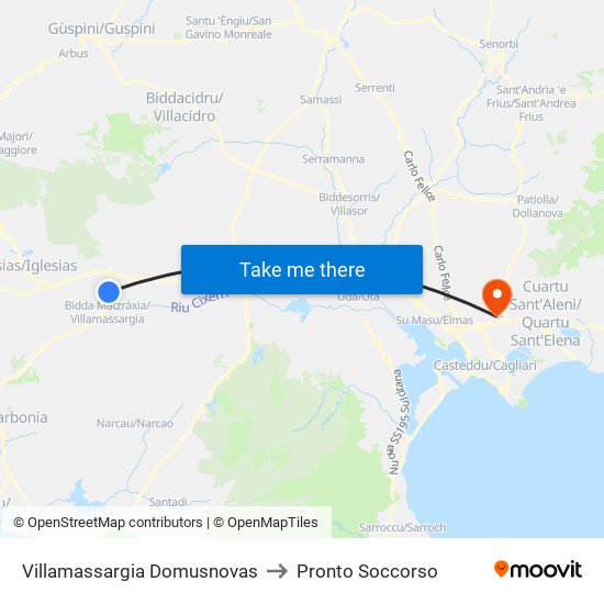 Villamassargia Domusnovas to Pronto Soccorso map