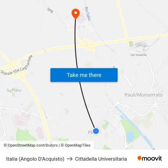 Italia (Corner D'Acquisto) to University Campus map