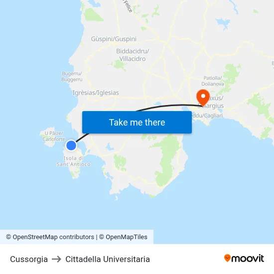 Cussorgia to University Campus map