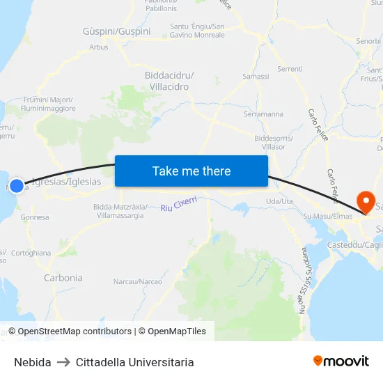 Nebida to University Campus map