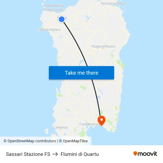 Sassari Stazione FS to Flumini di Quartu map