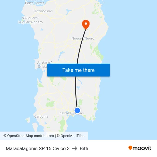 Maracalagonis Provincial Road 15 No. 3 to Bitti map