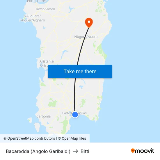Bacaredda (Corner of Garibaldi) to Bitti map