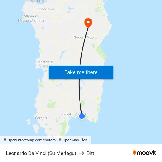 Leonardo Da Vinci (Su Meriagu) to Bitti map