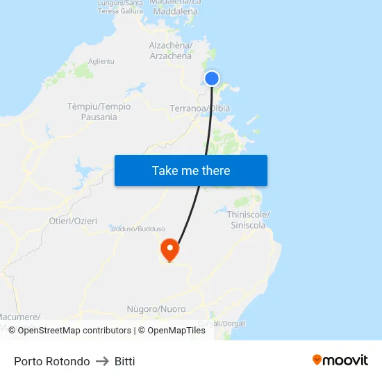 Porto Rotondo to Bitti map
