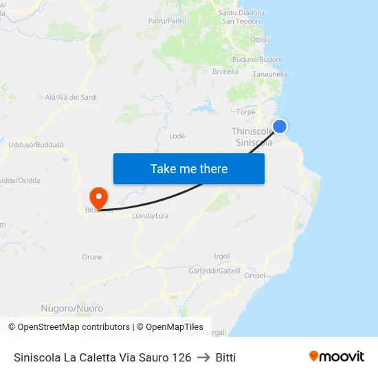 Siniscola La Caletta Sauro Street 126 to Bitti map