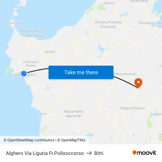 Via Liguria Emergency Services - Alghero to Bitti map