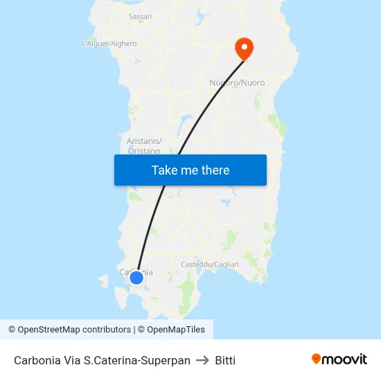 Carbonia Via S.Caterina-Superpan to Bitti map