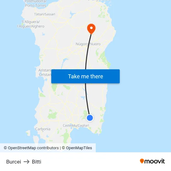 Burcei to Bitti map