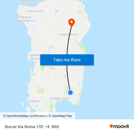Burcei Via Roma 135 to Bitti map
