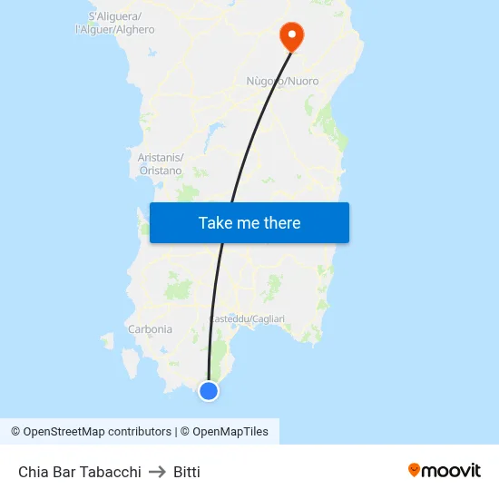 Chia Bar Tobacco to Bitti map