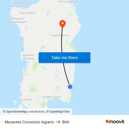 Muravera Agricultural Consortium to Bitti map