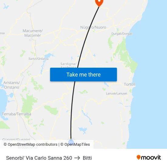 Senorbi Via Carlo Sanna 260 to Bitti map