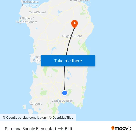 Serdiana Elementary Schools to Bitti map