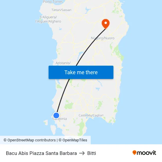 Bacu Abis Santa Barbara Square to Bitti map