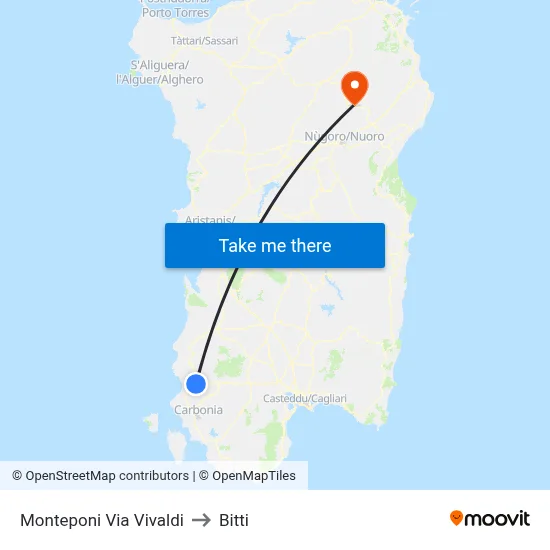 Monteponi Via Vivaldi to Bitti map