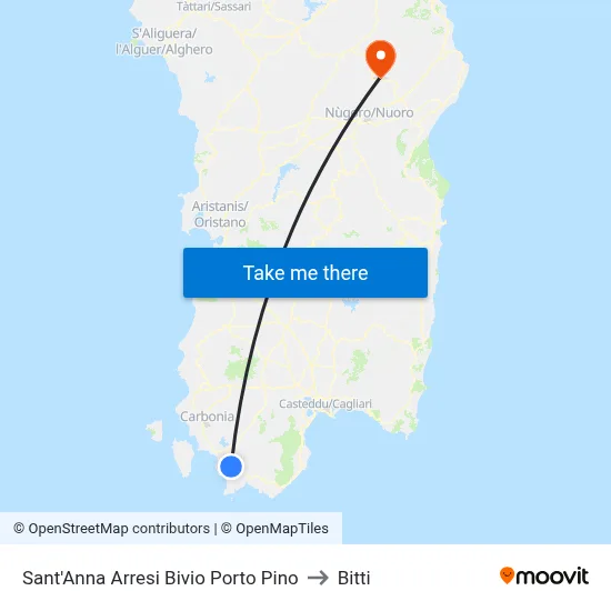 Sant'Anna Arresi Porto Pino Junction to Bitti map