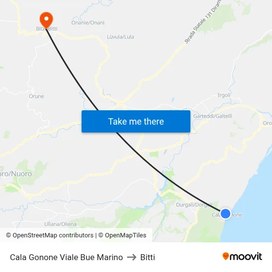 Cala Gonone Bue Marino Avenue to Bitti map