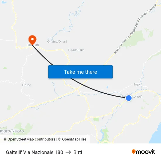 Galtelli Via Nazionale 180 to Bitti map