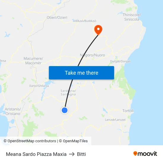 Meana Sardo Via Roma 128 to Bitti map