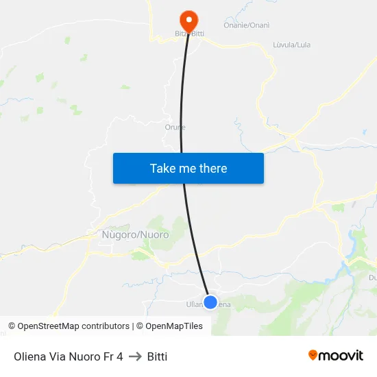 Oliena Nuoro Street Stop 4 to Bitti map