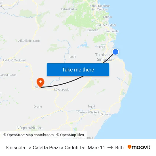 Siniscola La Caletta Fallen Sailors Square 11 to Bitti map