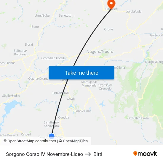 Sorgono Corso IV November-High School to Bitti map