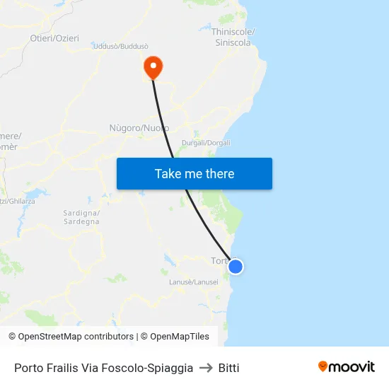 Porto Frailis Foscolo Street-Beach to Bitti map