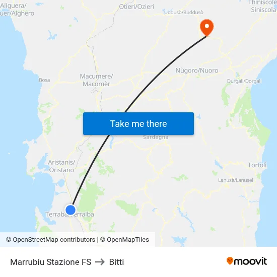 Marrubiu Railway Station to Bitti map