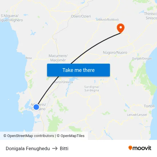 Donigala Fenughedu to Bitti map