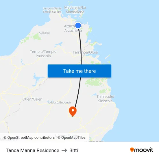 Tanca Manna Residence to Bitti map