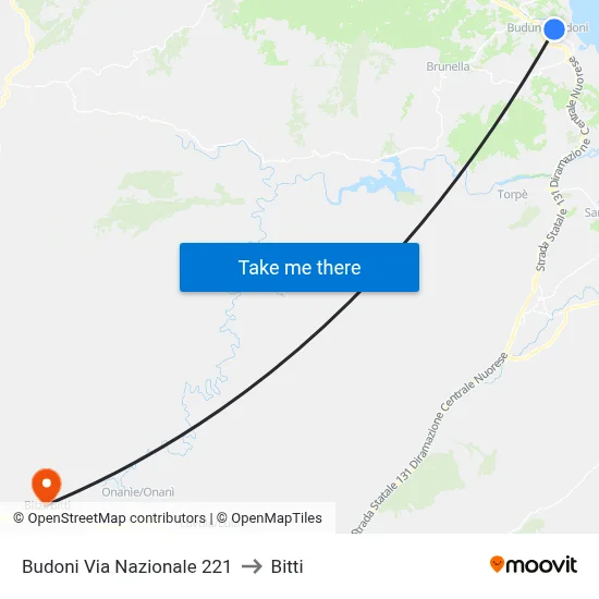 Budoni National Street 221 to Bitti map