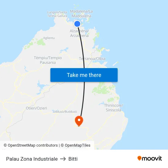 Palau Industrial Zone to Bitti map
