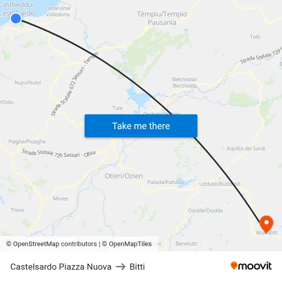 Castelsardo Piazza Nuova to Bitti map