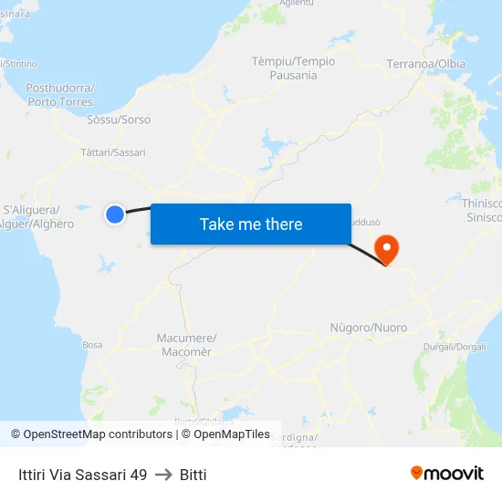 Ittiri Via Sassari 49 to Bitti map