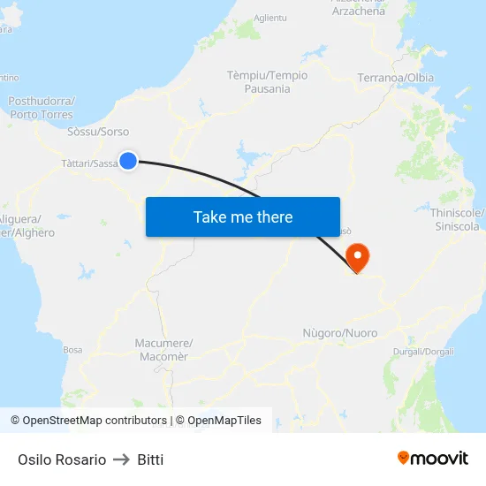 Osilo Rosario to Bitti map
