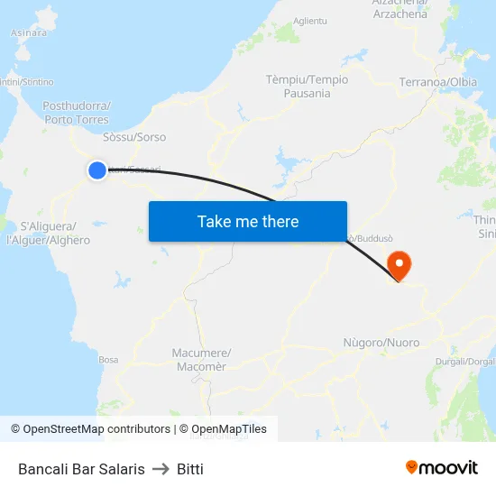 Bancali Salaris Bar to Bitti map