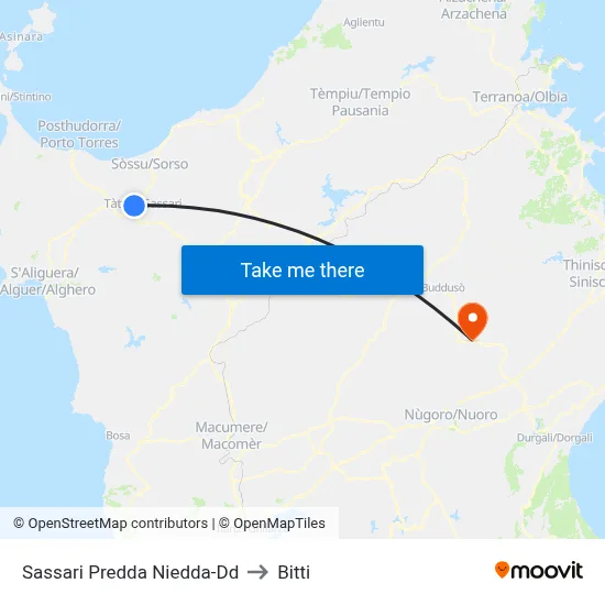 Sassari Predda Niedda-Dd to Bitti map