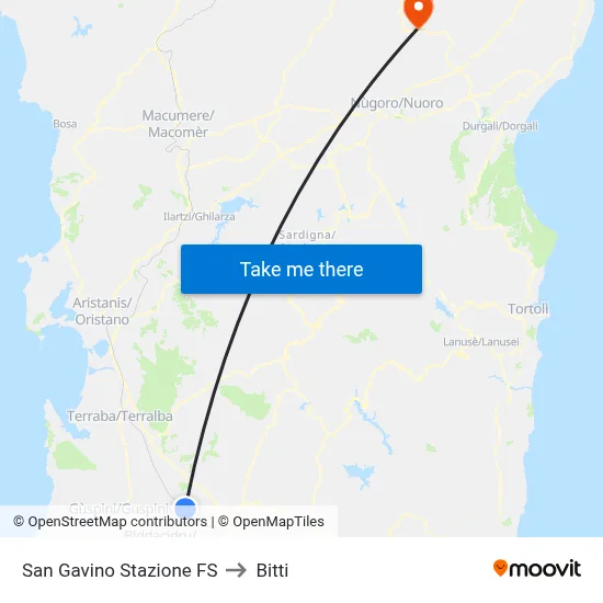 San Gavino Railway Station to Bitti map