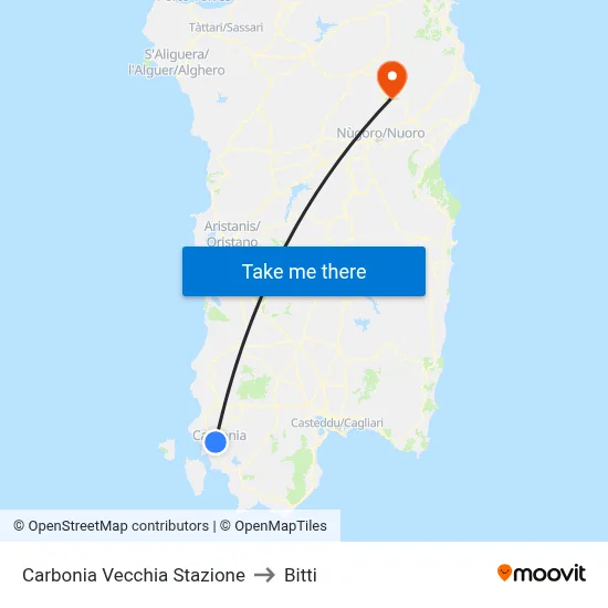 Carbonia Old Station to Bitti map
