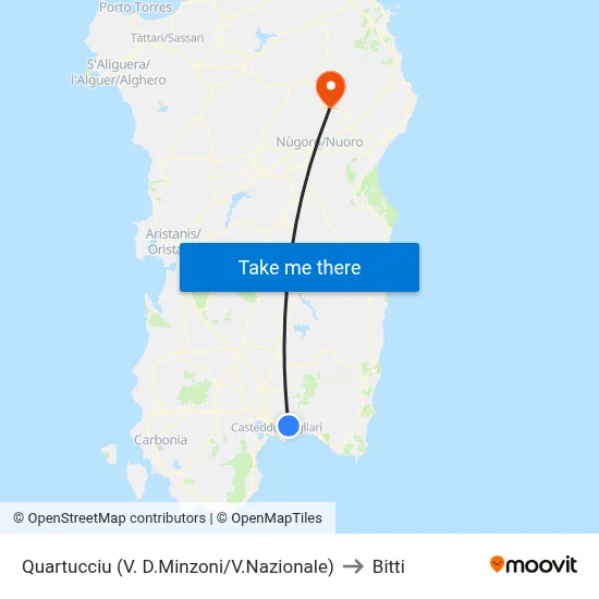 Quartucciu (D.Minzoni St/National St) to Bitti map